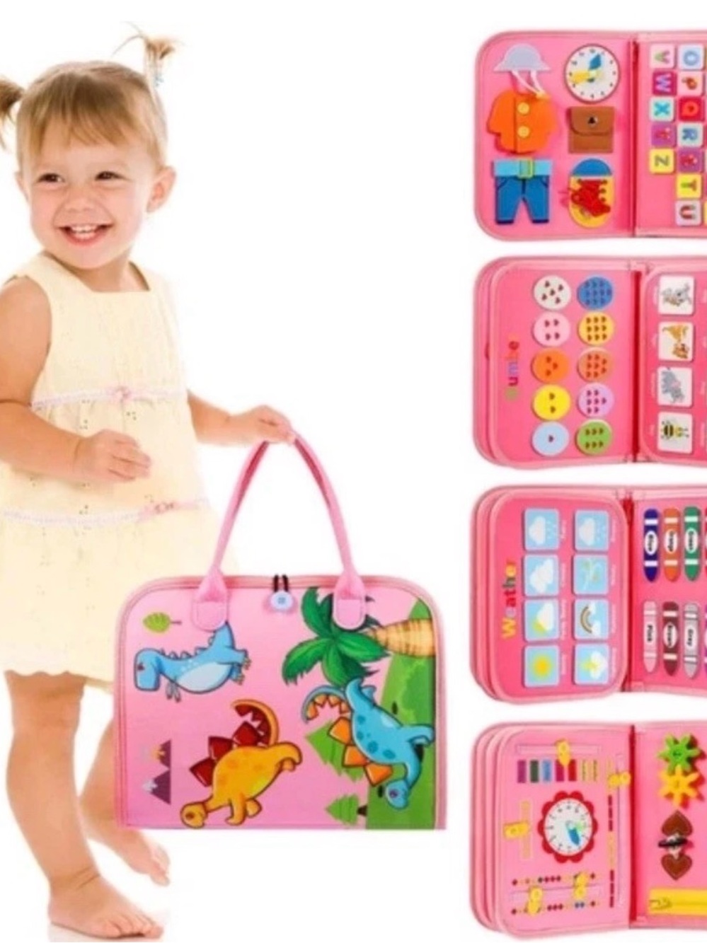 Pink Dinosaur Learning Activity Tote for Kids